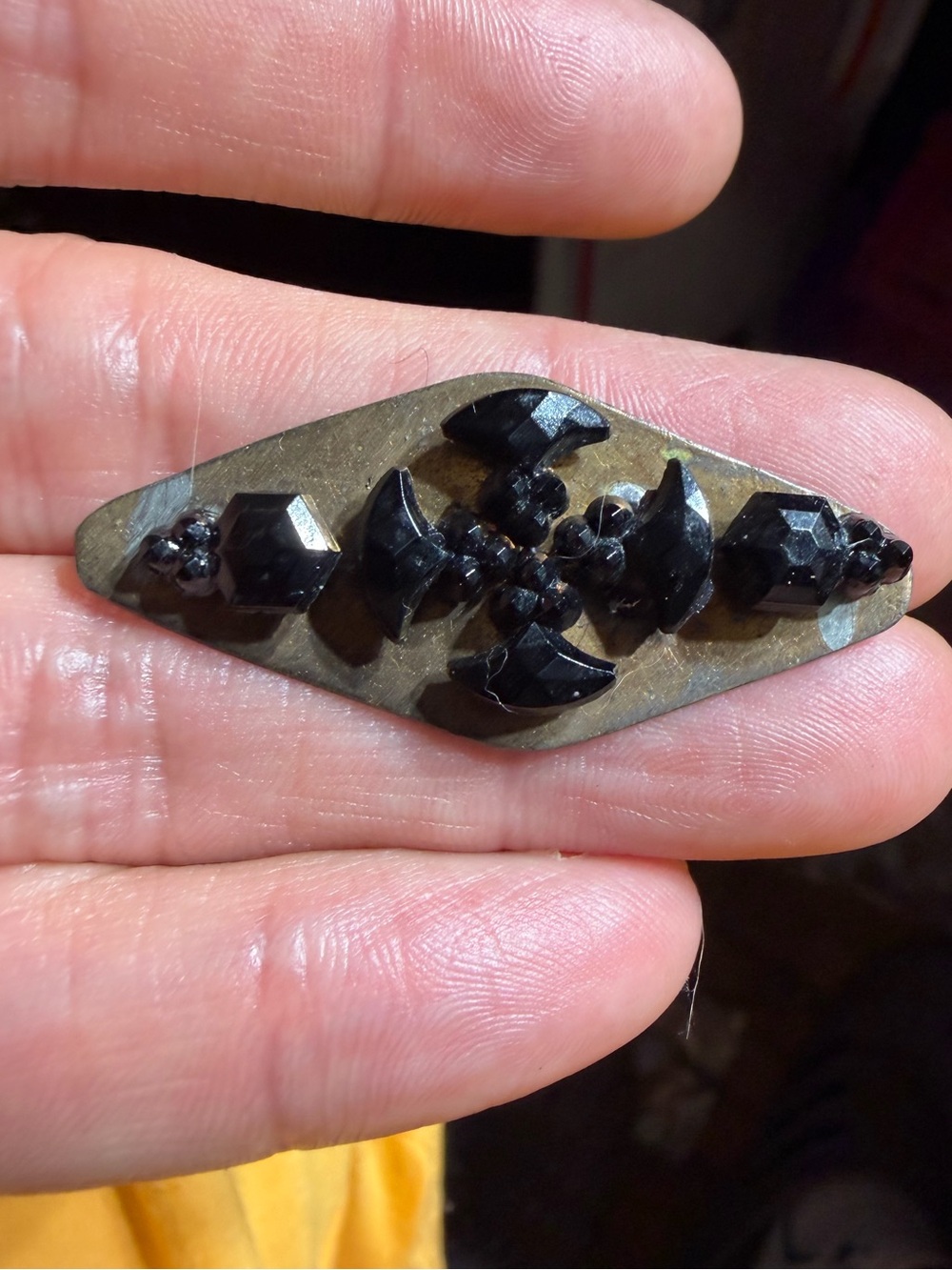 Antique Victorian Mourning Faceted French Jet Glass Brooch Pin